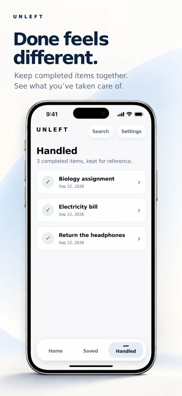 Unleft Handled screen for completed cards