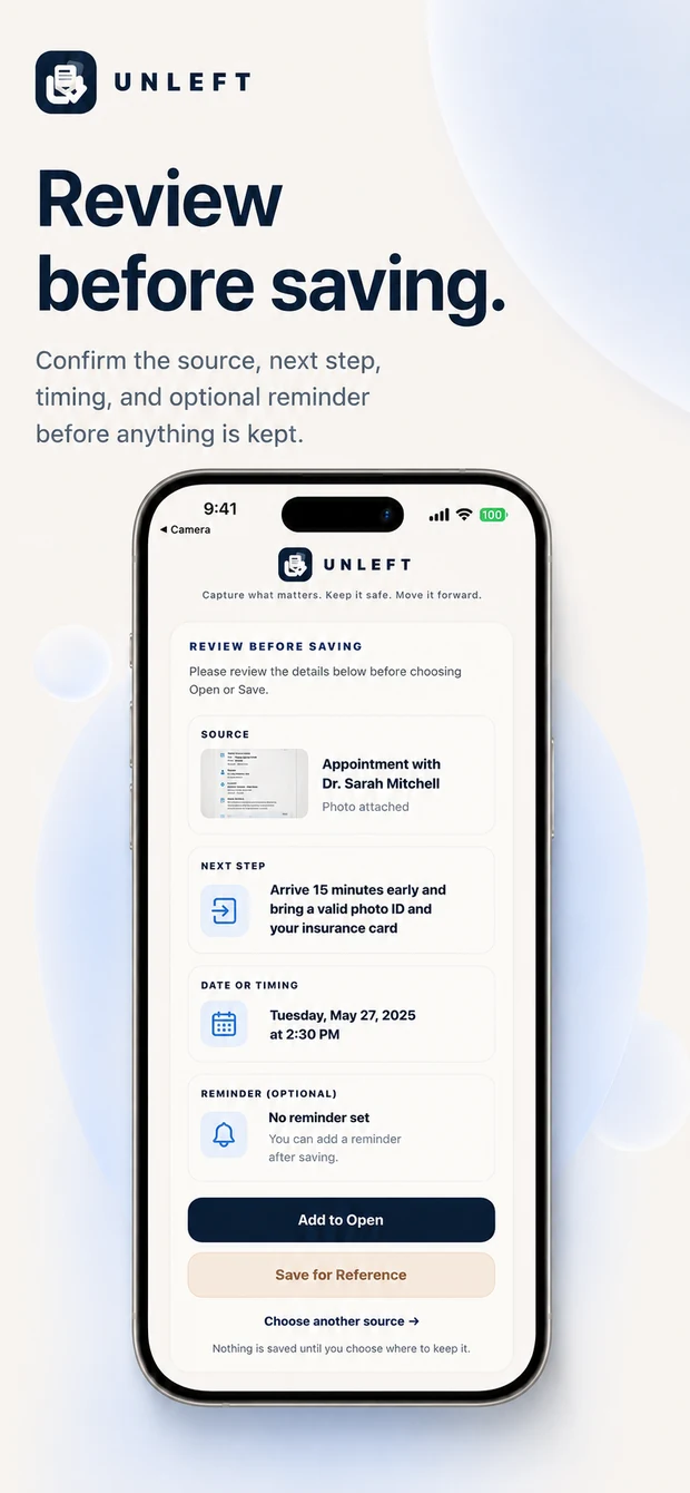 Unleft Review before saving screenshot